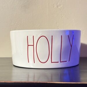 White Ceramic Bowl with Red 'HOLLY' Design Rae Dunne